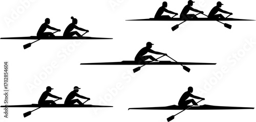 rowing silhouettes - vector
