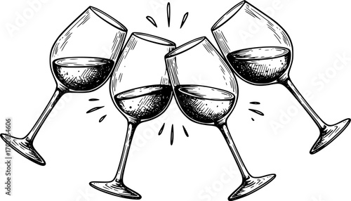 clinking wine glasses hand drawn vector sketch
