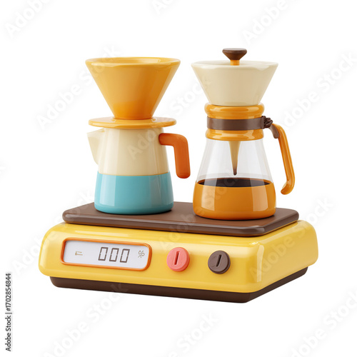 Retro Coffee Maker with Brewing, and Kitchen.