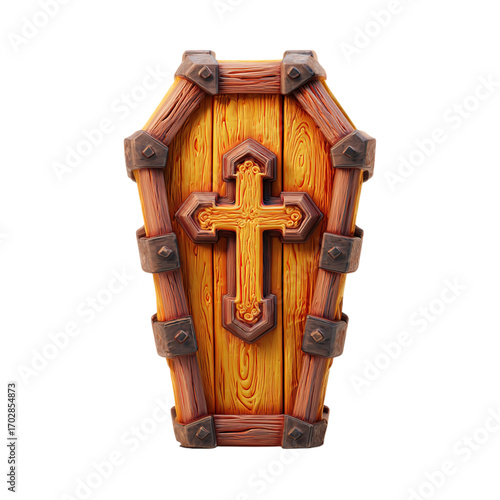 Wooden Coffin Cross with Halloween Game Asset.