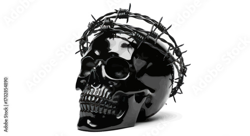 Dark reflection the skull adorned with barbed wire a chilling testament of pain