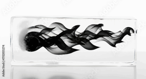 Ethereal ebony essence encased in crystalline prism reflecting monochrome dreamscape