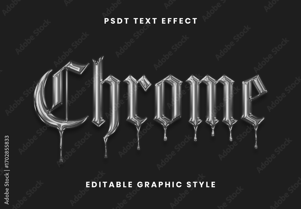 Silver Liquid Chrome Dripping Gothic Text Effect Stock Template | Adobe ...