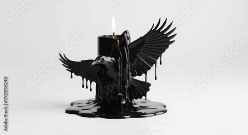Monochrome raven candle holder with a minimalist modern design featuring elegant black bird