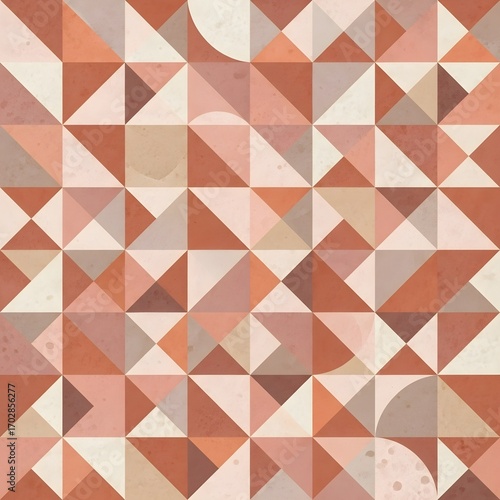 Tileable geometric mosaic in muted terracotta and beige, boho abstract