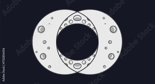 Overlapping lunar orbs graphic design with crater details and a dark celestial background