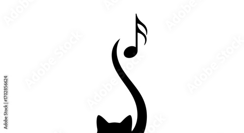 Silhouette of a feline reaching for a musical note, a playful harmony illustration, artistic