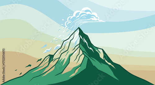 Stylized alpine peak illustration capturing natural splendor and serene mountain beauty