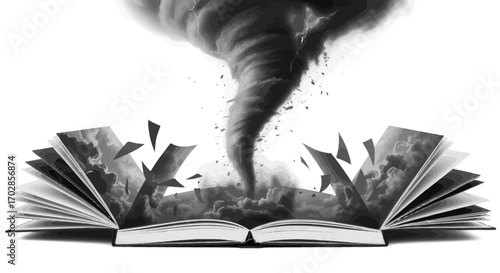 The Power of Narrative Unleashed: A Tornado Emerges from the Pages of a Book