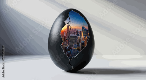 Urban hatching a cityscape emergence from a shell conceptual skyline depiction