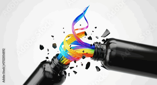 Vibrant spectrum conduits between obsidian vessels artistic design and creative splash