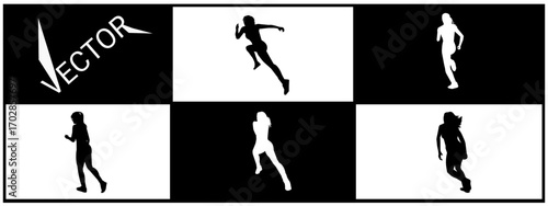 Set of running sports silhouettes, different poses. Vector illustration.
