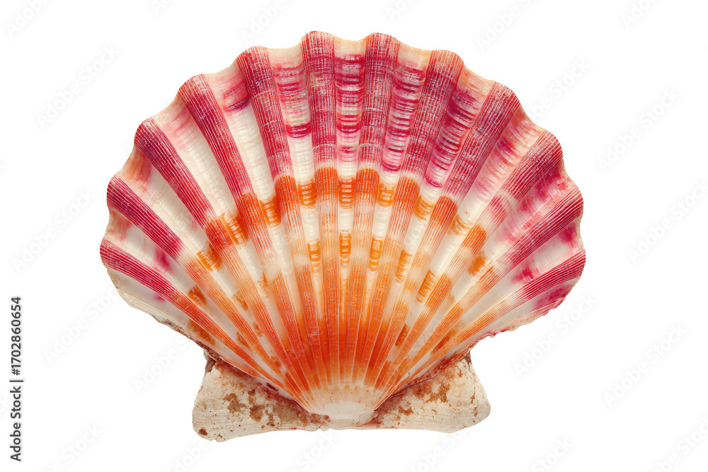 Obraz premium Close-up of a scallop shell, vibrant pink and orange striped