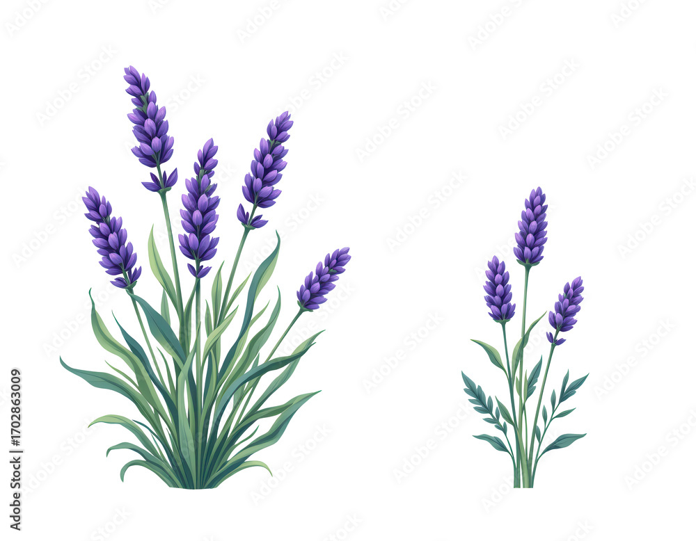 Fototapeta premium Vibrant Lavender Floral Illustration with Greenery for Decoration