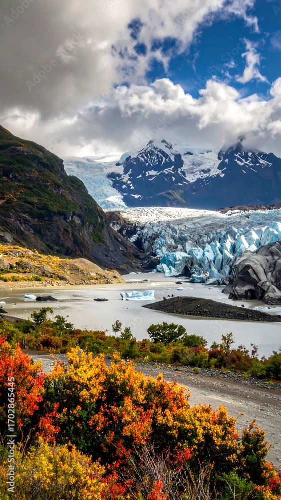 Naklejka premium Glacier landscape with autumn colors