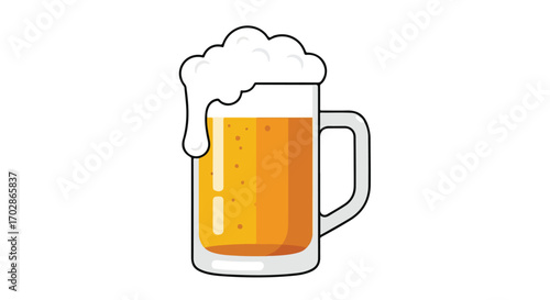 Frothy pint of beer illustration, evoking refreshment and festive cheer for celebrations and special moments with vibrant colour palette and clean