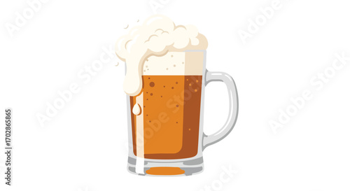 Refreshing beer illustration with frothy head showcasing crisp, light beer in a classic glass mug perfect for thirst quenching refreshment