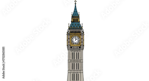 Illustrated depiction of the iconic clock tower, a symbol of british heritage and parliamentary authority in london