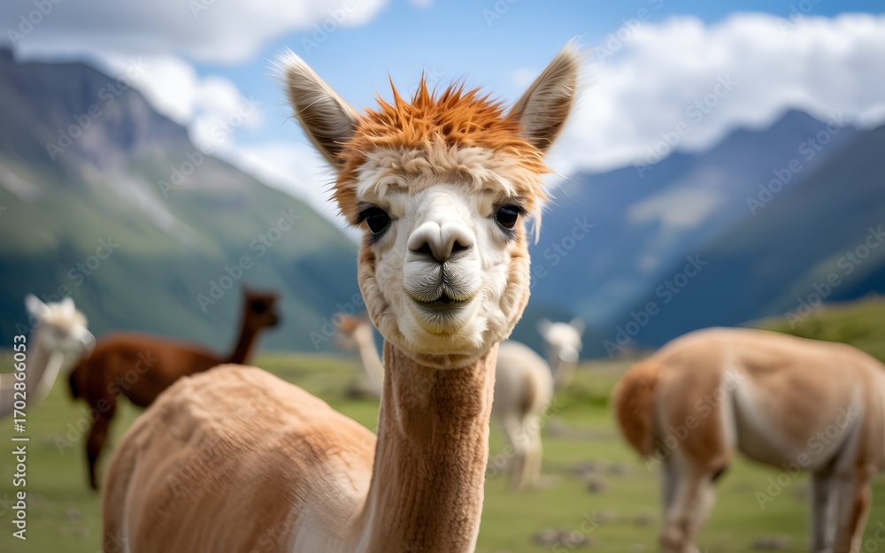 Obraz premium Cute Alpaca Portrait, Andes Mountains, Farm Animal Photography