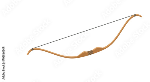 Elegant illustration of a wooden bow and string on a white background for archery illustrations and graphic resources