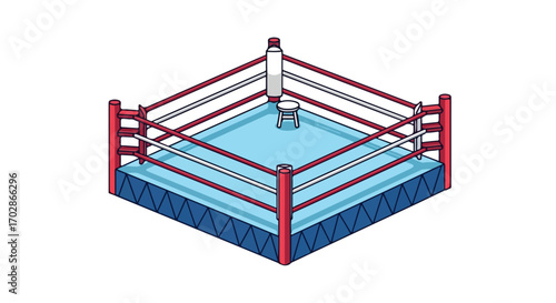 Stylized Isometric Boxing Ring Illustration for Sports and Competition Concepts depicting the space for competitive combat sports arenas