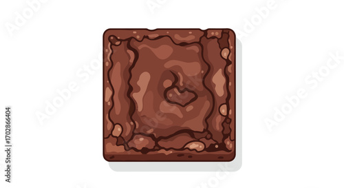 Delicious chocolate brownie square illustration with fudgy texture, overhead view shows swirling detail and tempting dessert presentation