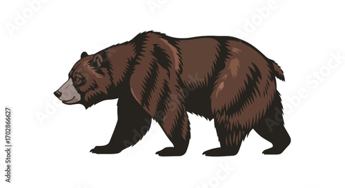 Majestic Brown Bear Striding Forward Illustration Depicting Wildlife and Nature Preservation Awareness in a Clean Artistic Style