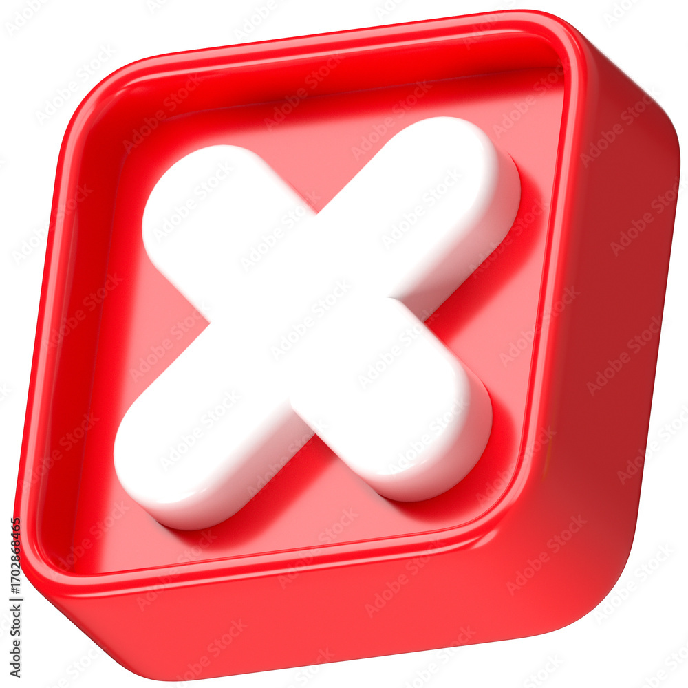 Obraz premium 3D red square button cross cancel symbol illustration