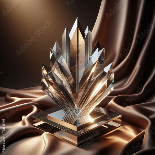 Glass sculpture refractions on silk