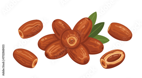 Illustrative display of dates, arranged in a star pattern accompanied by loose dates creating a visual delight for culinary projects and presentations
