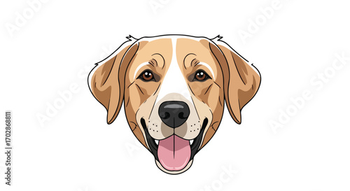 Delightful dog illustration showcases a friendly canine face with open mouth and tongue out rendering a playful joyful image