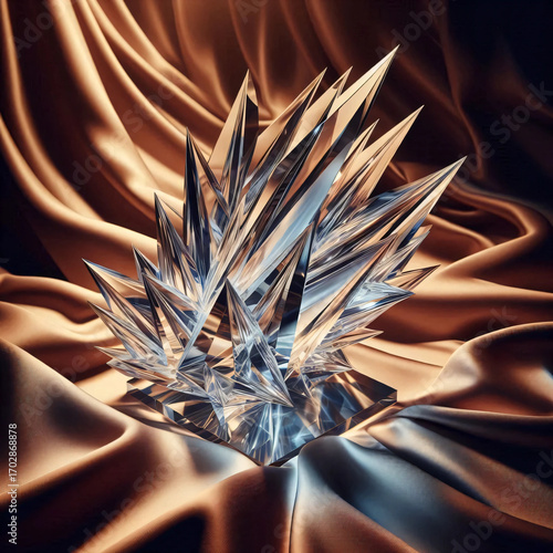 Glass sculpture refractions on silk