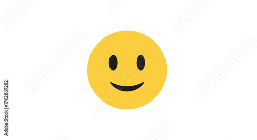 Vibrant yellow smiley face with simple black features expressing happiness and positive emotion on a white background illustration