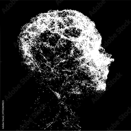 Abstract head art digital human face silhouette ai neural network technology concept design illustration