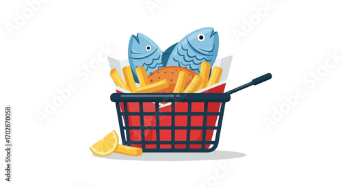Delightful Fish and Chips in a Basket: A Traditional British Culinary Concept Depiction