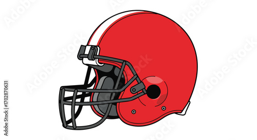 Vivid illustration of a vibrant red football helmet with a protective face mask showcasing sports safety equipment for athletes