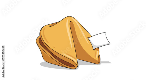 Illustration of a cartoon fortune cookie with blank paper for adding custom future prediction anticipation hopes and dreams of good luck or destiny