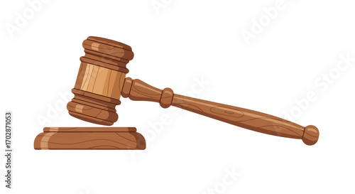 Cartoonish Gavel and Sounding Block Illustration, Representing Justice and Legal Procedures in a Clean and Simple Style