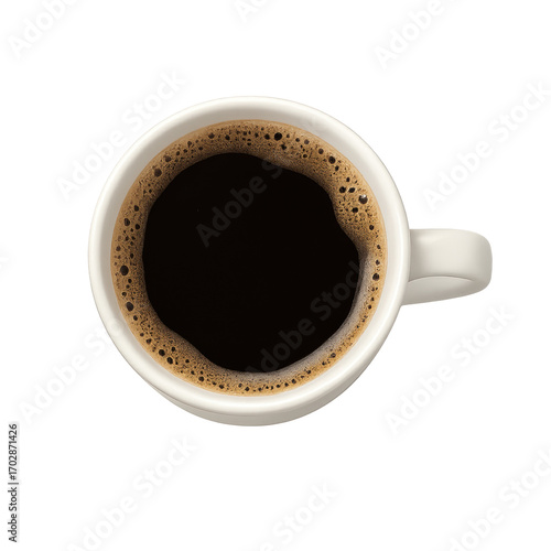 Black coffee in white ceramic cup — hot strong beverage, transparent background