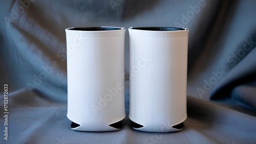 Minimalist White Neoprene Beer Koozies – Photorealistic Mockup for Branding & Packaging