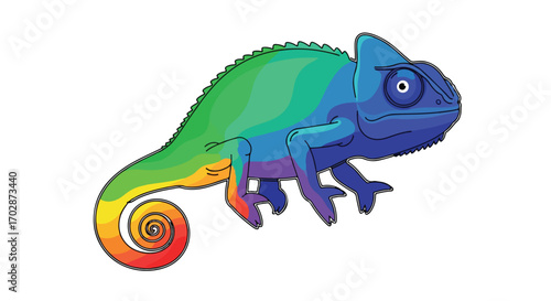 Vibrant chameleon illustration featuring a spectrum of colors and a captivating spiral tail, expressing artistic creativity and digital art