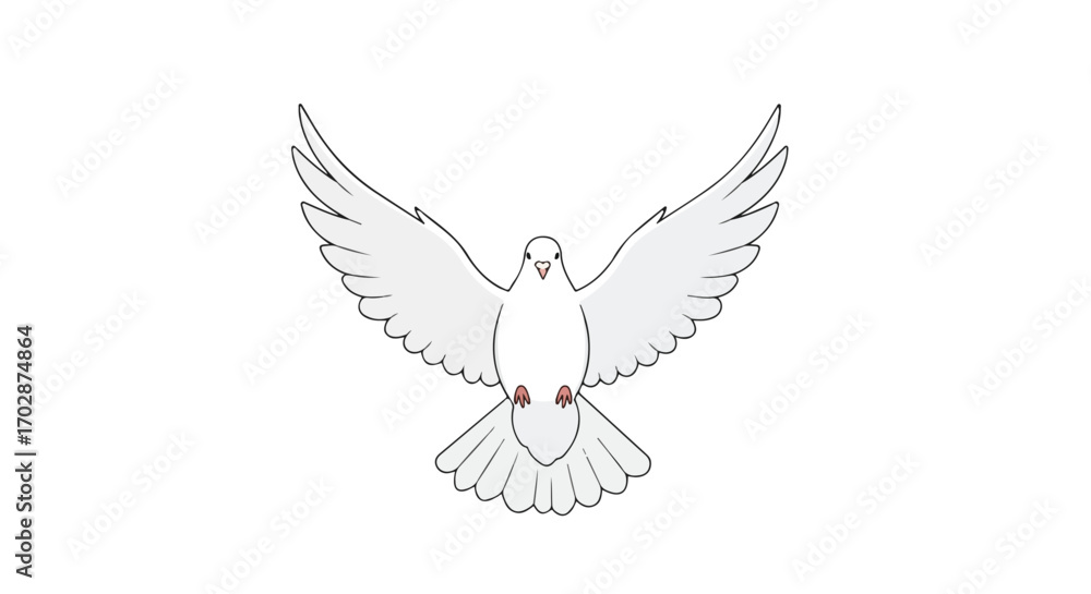 Obraz premium Dove illustration with spread wings,symbolizing peace and tranquility in flight, white dove representing hope and freedom concept isolated on white
