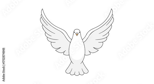 Illustrative depiction of a white dove with outstretched wings conveying peace and serenity in a minimalist drawing style