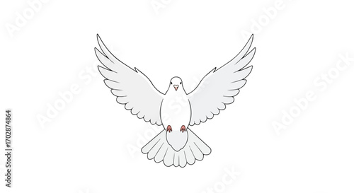 Dove illustration with spread wings,symbolizing peace and tranquility in flight, white dove representing hope and freedom concept isolated on white