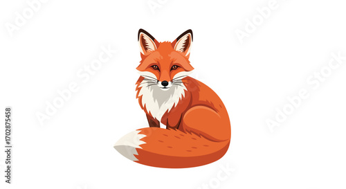 Elegant cartoon style fox with vibrant orange fur and white details isolated on a clean background, representing wildlife simplicity