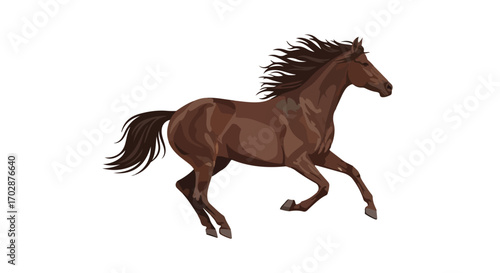 Dynamic chestnut horse illustration in full gallop conveying powerful movement and agility captured in vector format and isolated on white for