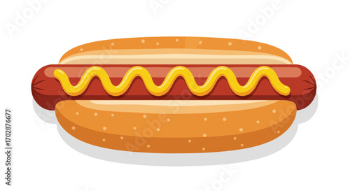 Whimsical wiener: A playful illustration of a hot dog topped with wavy mustard ready to eat, perfect for menus or social media food ads