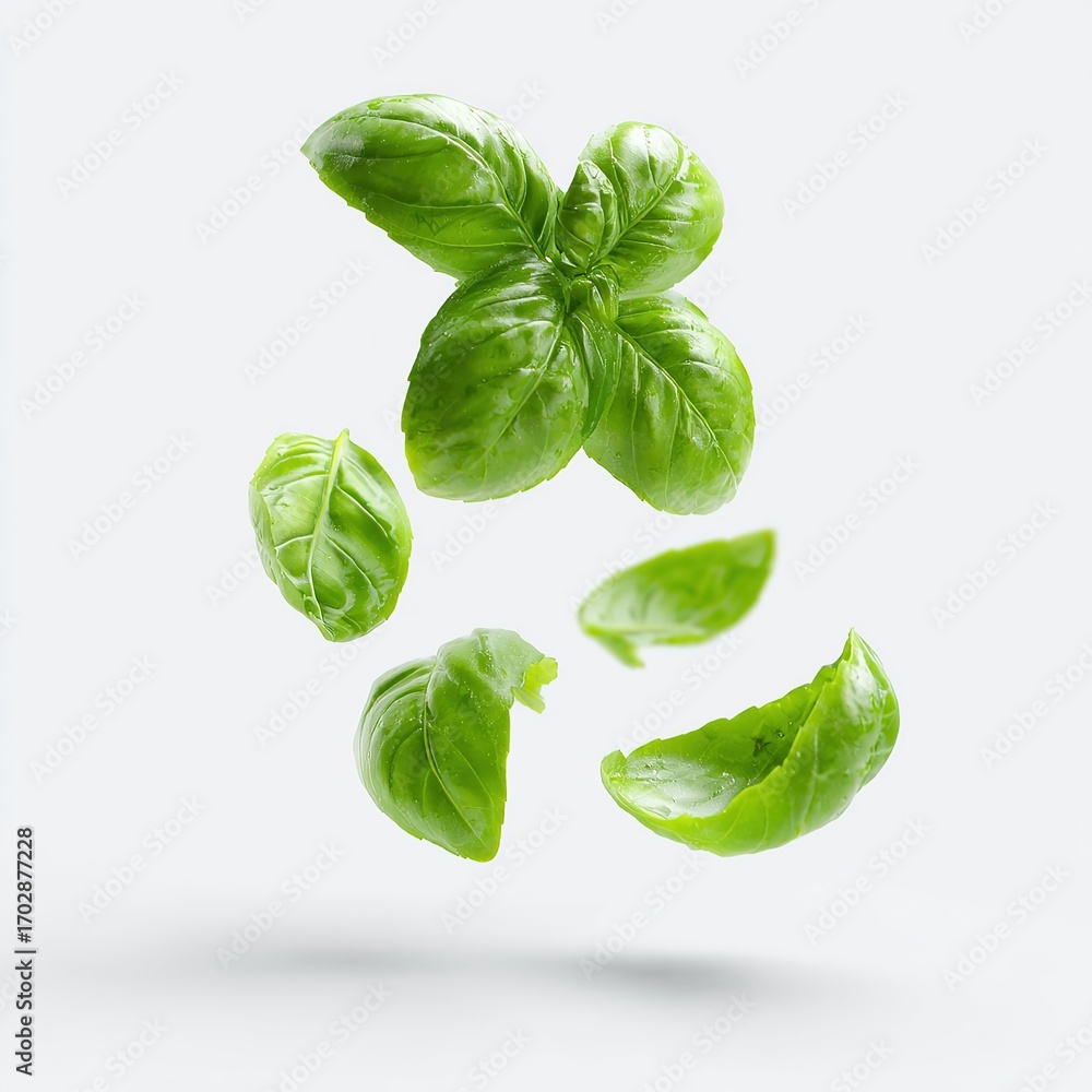 Fototapeta premium basil leaves isolated on white background