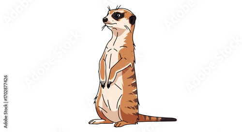 Cartoon Meerkat Standing Alert on White Background, Character Animation Design for Children's Illustration or Educational Purposes, Cute Animal Art