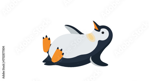 Playful Penguin Illustration: Cartoon Character with Joyful Expression and Relaxed Posture in an Animated Style